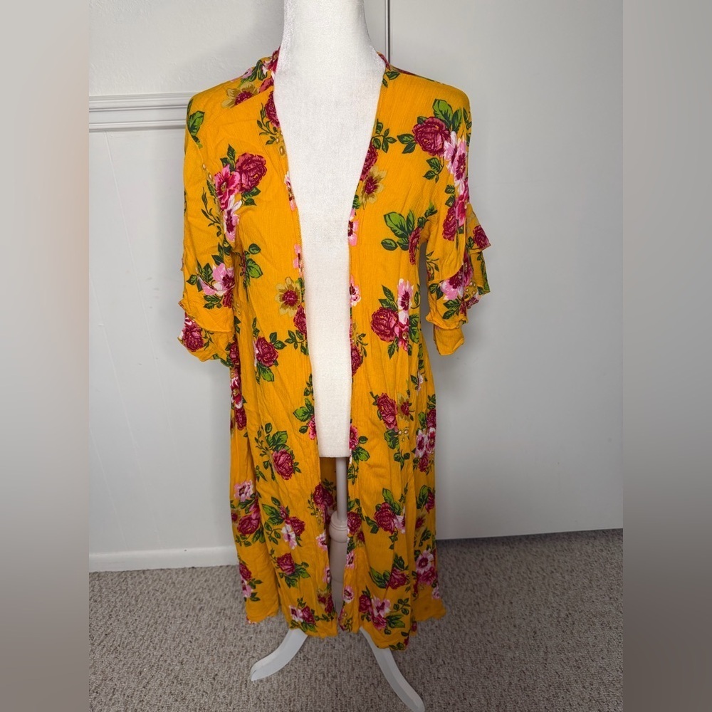 Grace and Emma Floral Yellow Kimono Cardigan size M/L